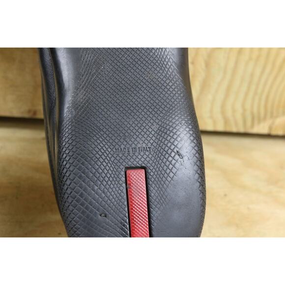 Prada Sport Mens Shoes 10 Black Leather Lines Rossa Toggle Loafers Slip On - Picture 8 of 11